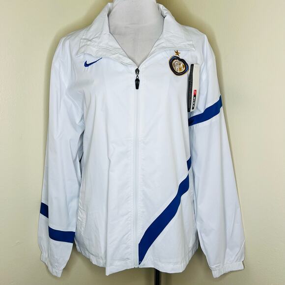 Nike Inter Milan Track Jacket XL Mens Soccer White Blue Full Zip Windbreaker New - Picture 1 of 11